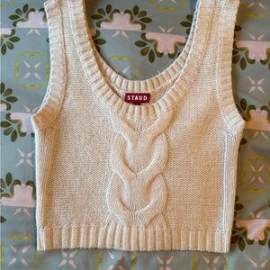 STAUD Cable Knit Sleeveless Sweater